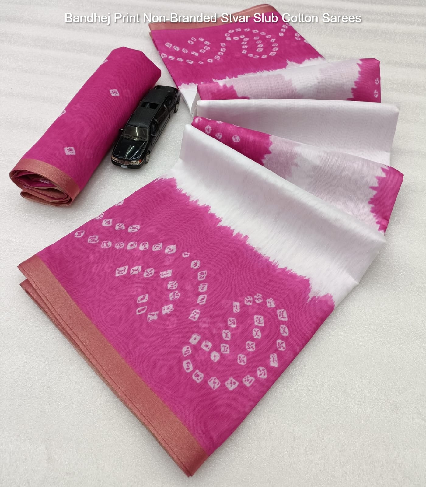 Bandhej Print Non-Branded Stvar Slub Cotton Sarees
