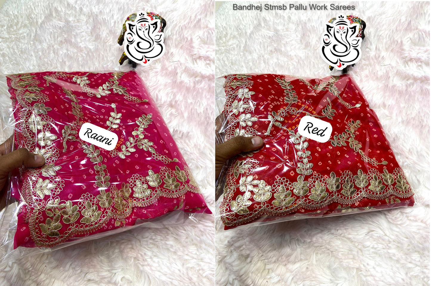 Bandhej Stmsb Pallu Work Sarees