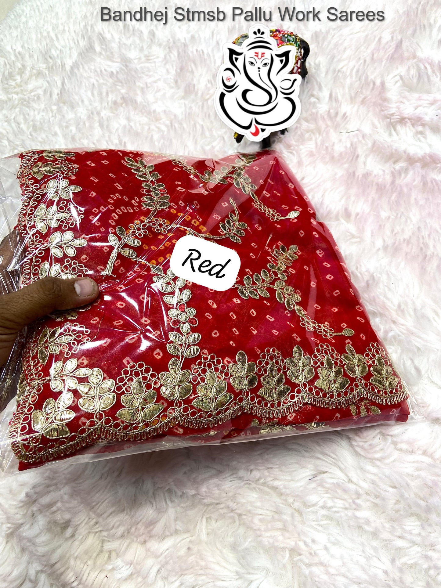 Bandhej Stmsb Pallu Work Sarees