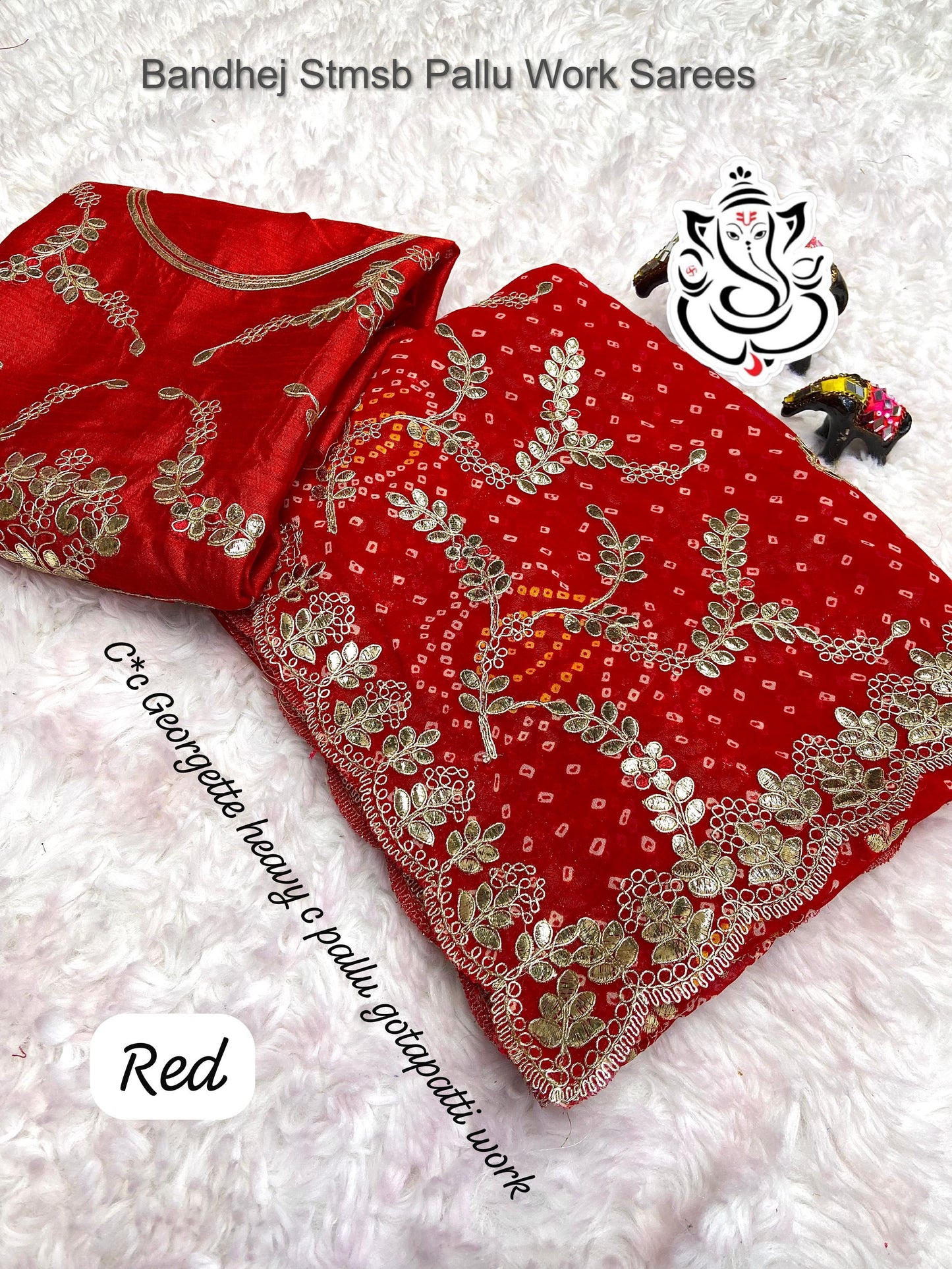 Bandhej Stmsb Pallu Work Sarees