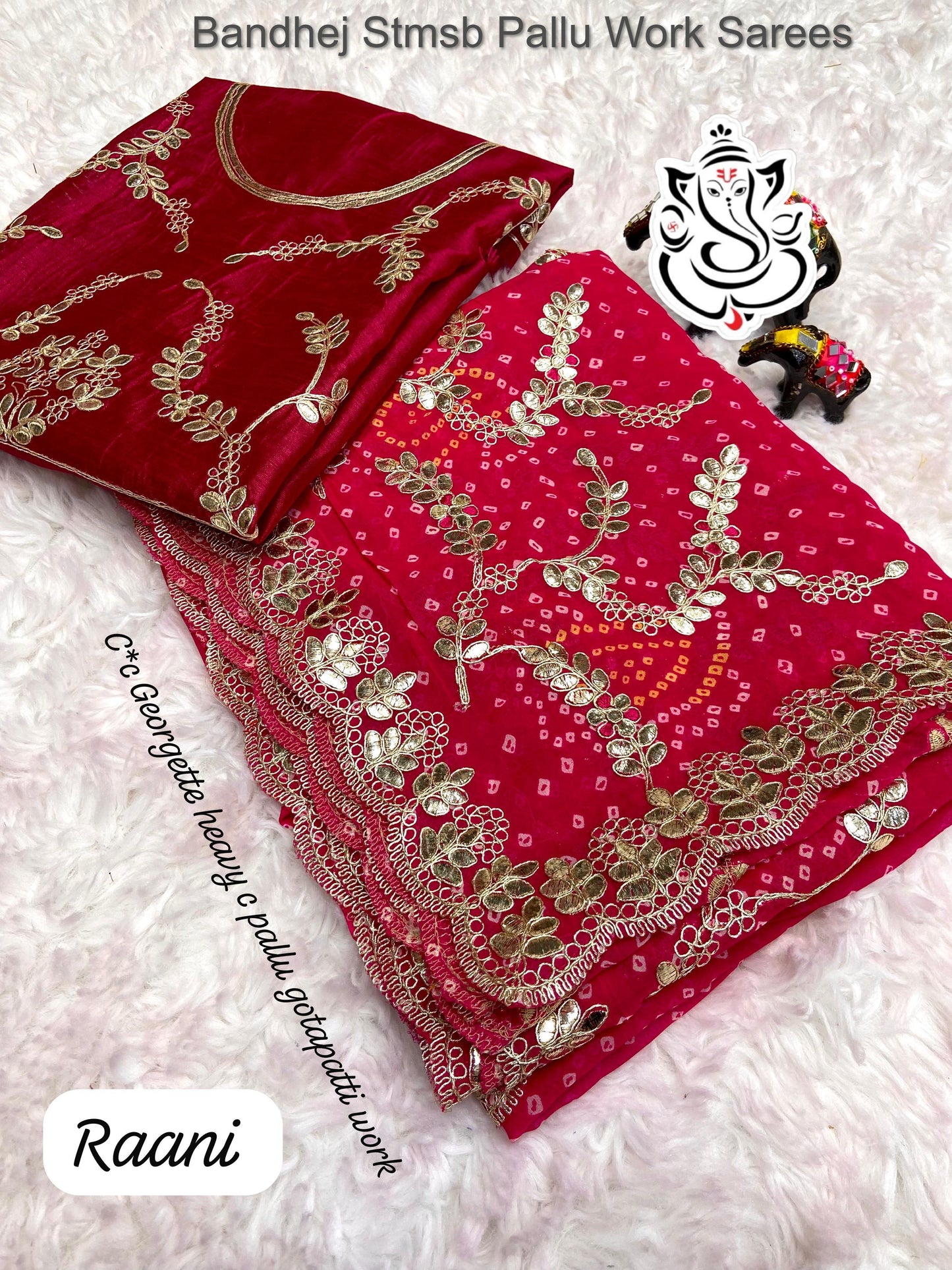 Bandhej Stmsb Pallu Work Sarees