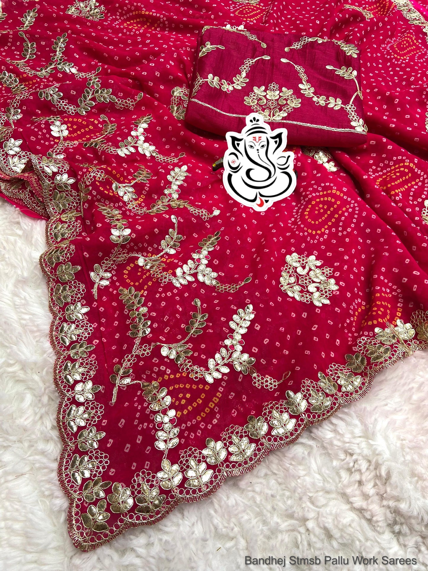 Bandhej Stmsb Pallu Work Sarees