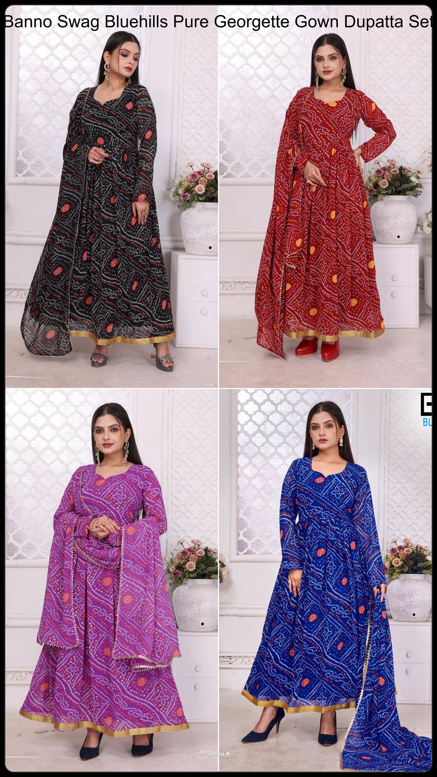 Banno Swag Bluehills Pure Georgette Gown Dupatta Set