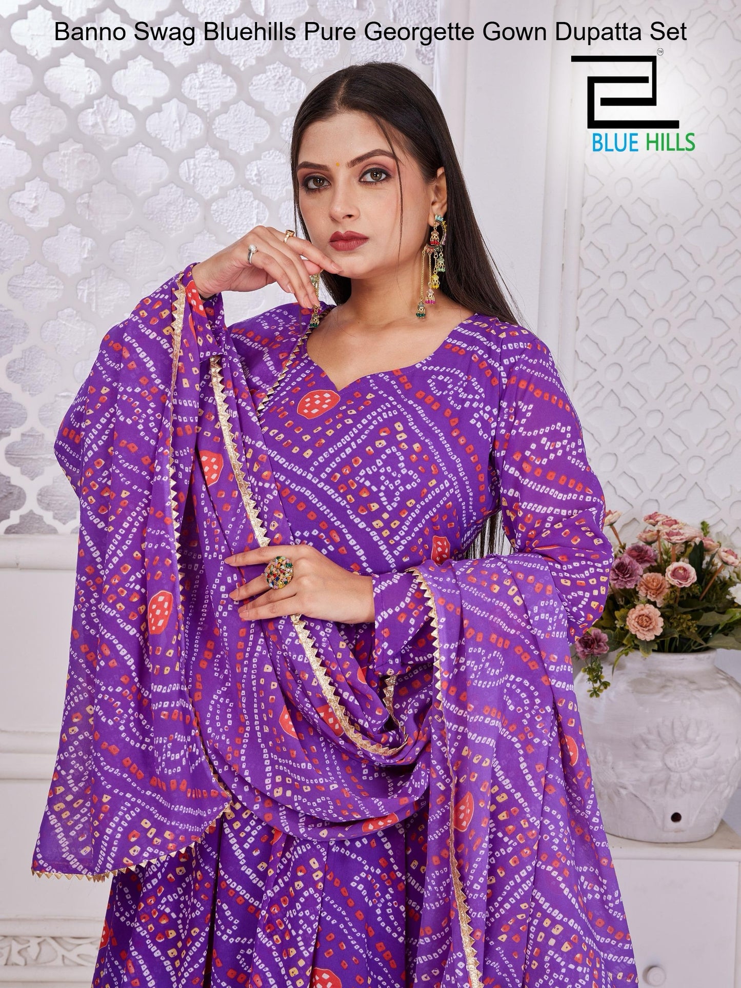 Banno Swag Bluehills Pure Georgette Gown Dupatta Set