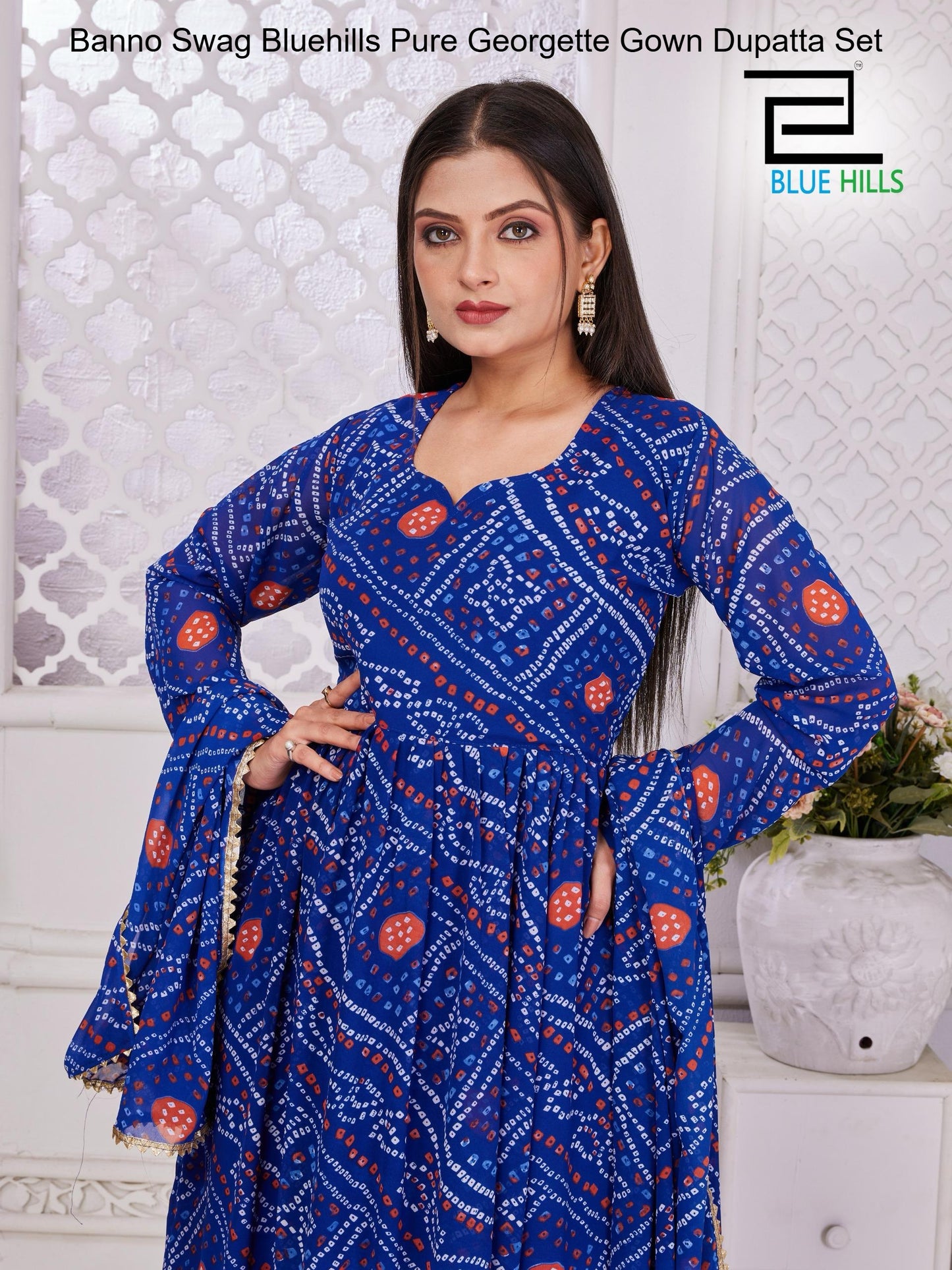 Banno Swag Bluehills Pure Georgette Gown Dupatta Set