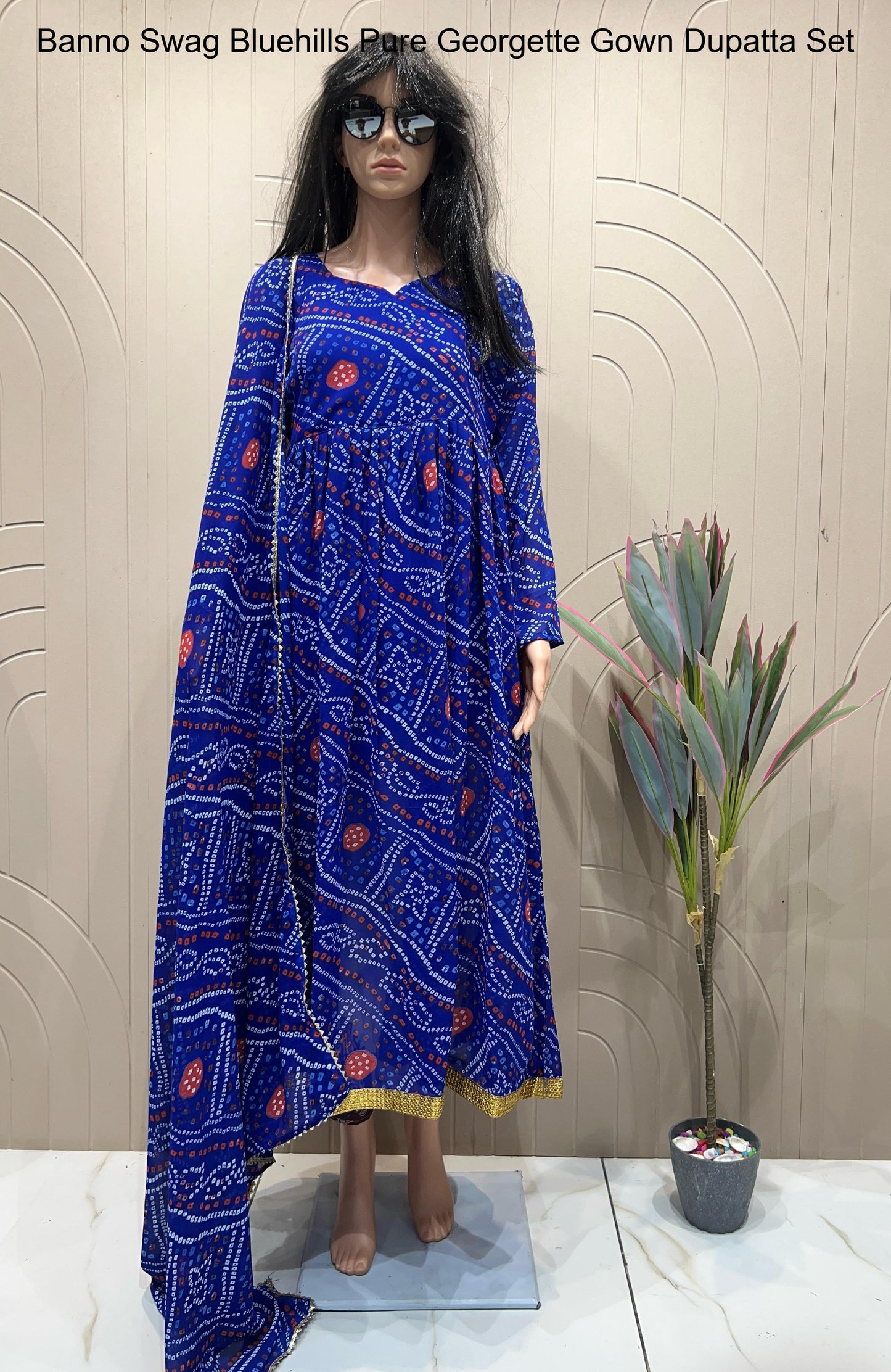 Banno Swag Bluehills Pure Georgette Gown Dupatta Set