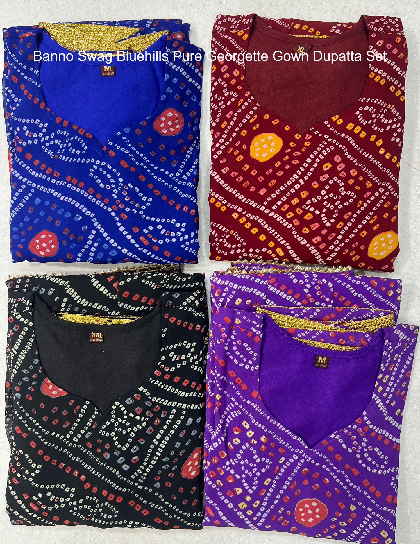 Banno Swag Bluehills Pure Georgette Gown Dupatta Set