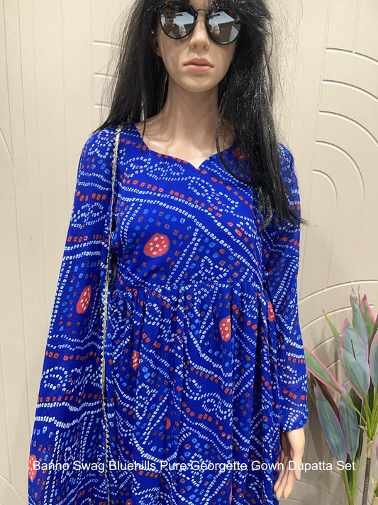Banno Swag Bluehills Pure Georgette Gown Dupatta Set