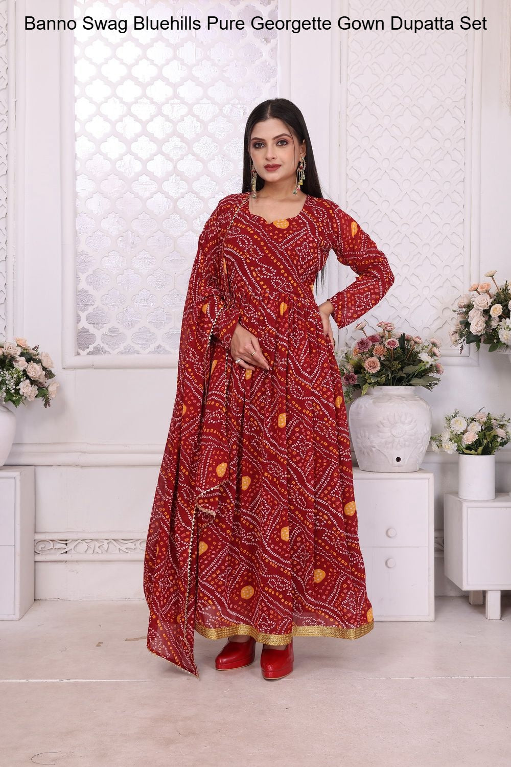 Banno Swag Bluehills Pure Georgette Gown Dupatta Set