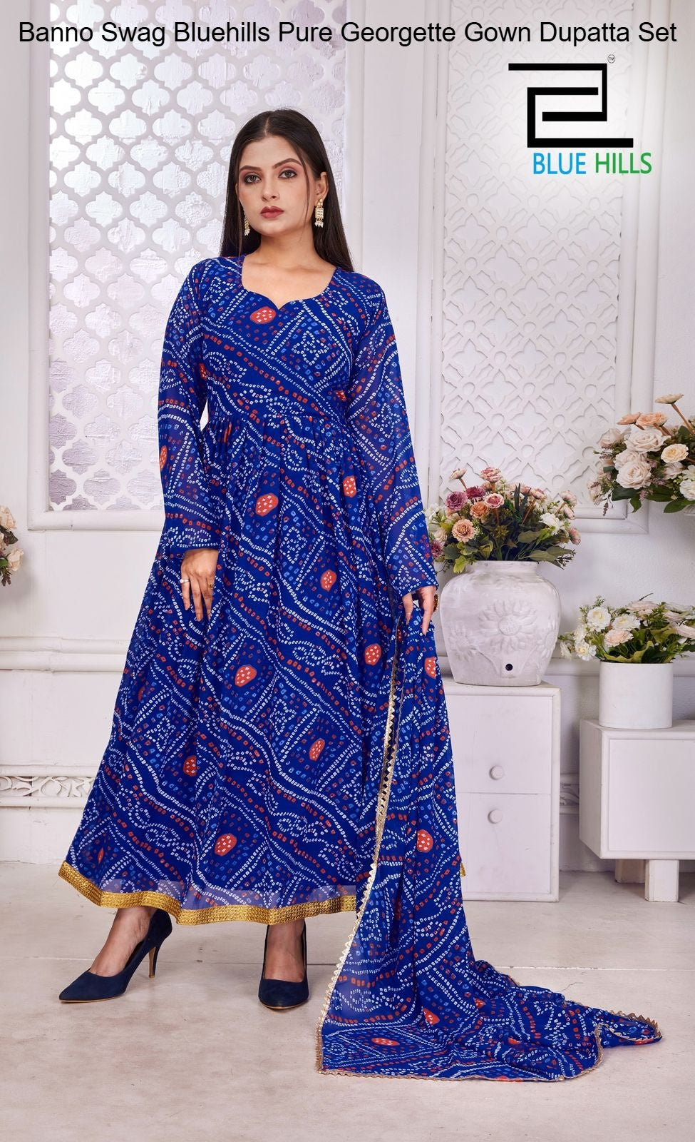 Banno Swag Bluehills Pure Georgette Gown Dupatta Set