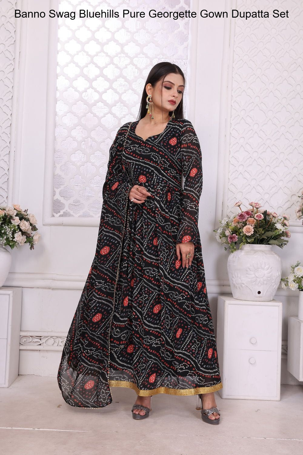 Banno Swag Bluehills Pure Georgette Gown Dupatta Set