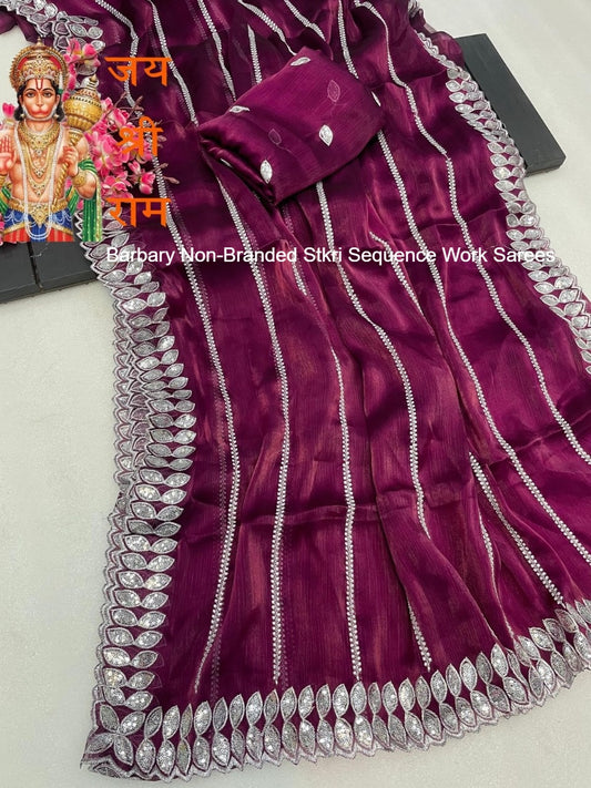 Barbary Non-Branded Stkri Sequence Work Sarees