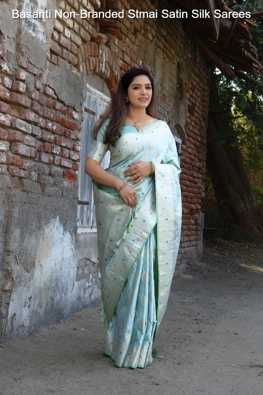 Basanti Non-Branded Stmai Satin Silk Sarees