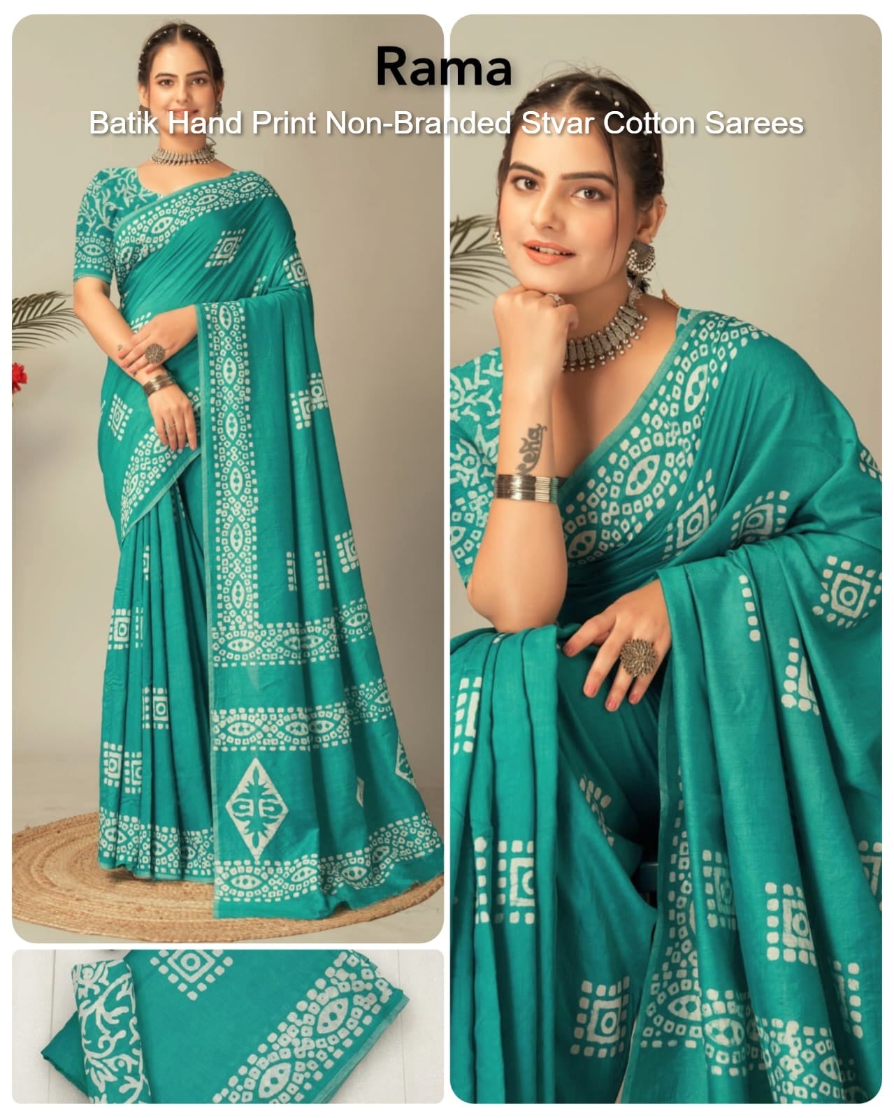 Batik Hand Print Non-Branded Stvar Cotton Sarees