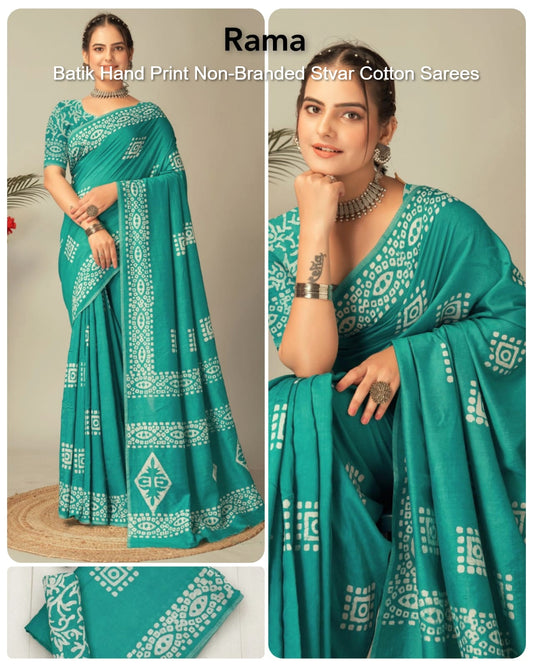 Batik Hand Print Non-Branded Stvar Cotton Sarees