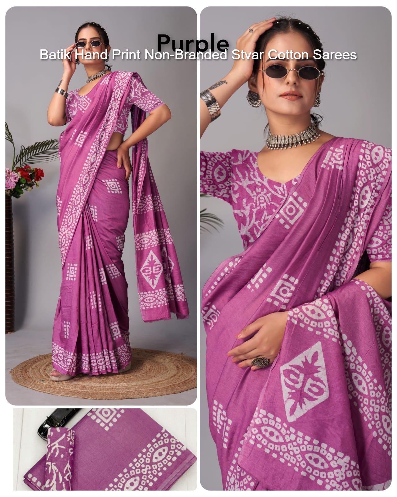 Batik Hand Print Non-Branded Stvar Cotton Sarees