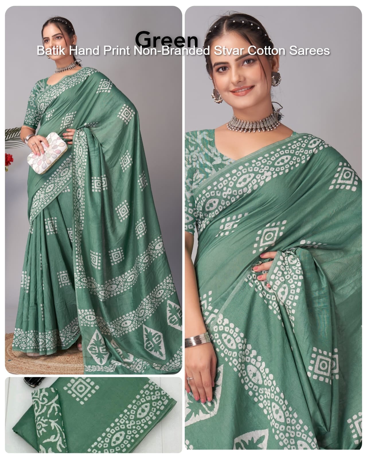 Batik Hand Print Non-Branded Stvar Cotton Sarees