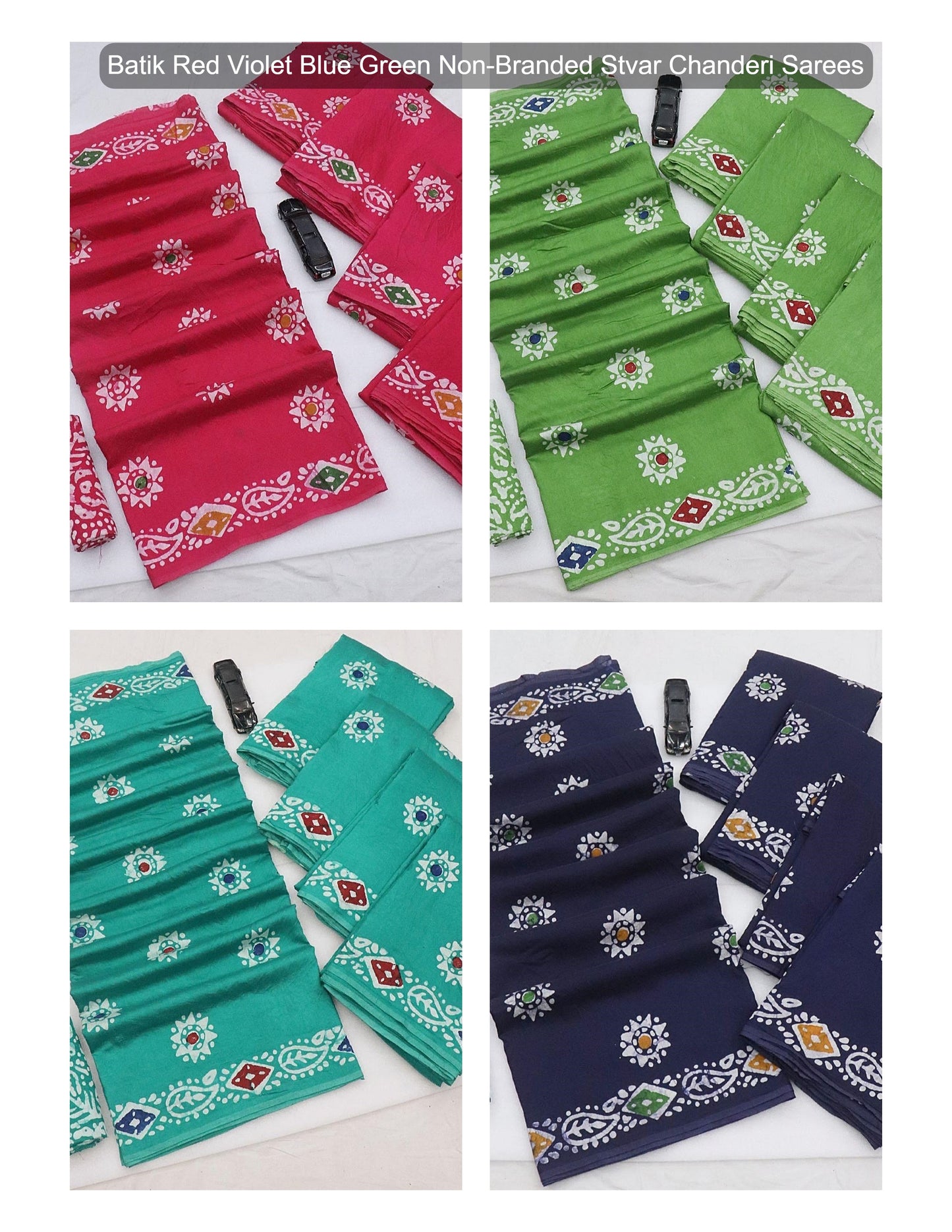 Batik Red Violet Blue Green Non-Branded Stvar Chanderi Sarees