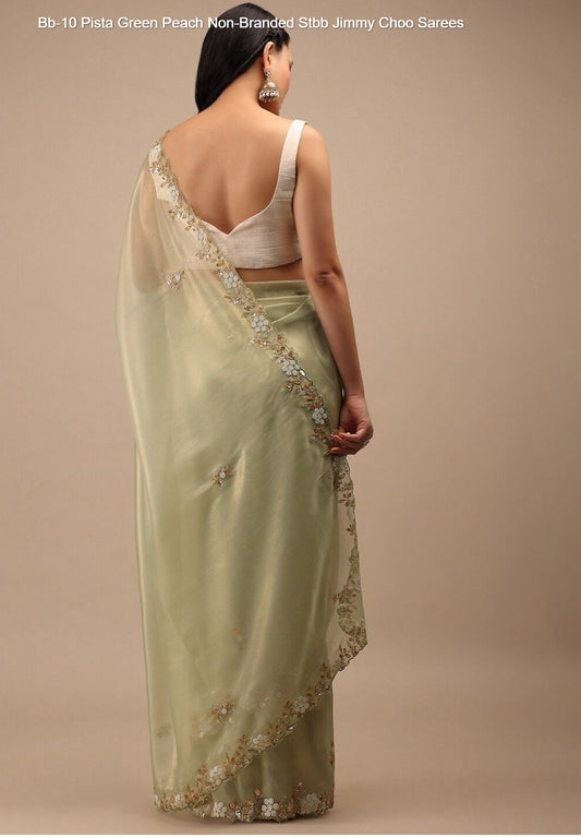 Bb-10 Pista Green Peach Non-Branded Stbb Jimmy Choo Sarees