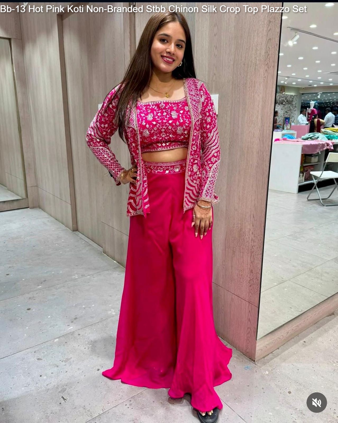 Bb-13 Hot Pink Koti Non-Branded Stbb Chinon Silk Crop Top Plazzo Set