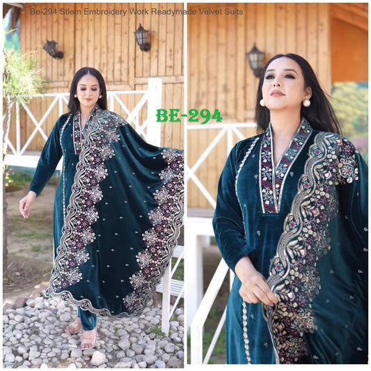 Be-294 Stlem Embroidery Work Readymade Velvet Suits