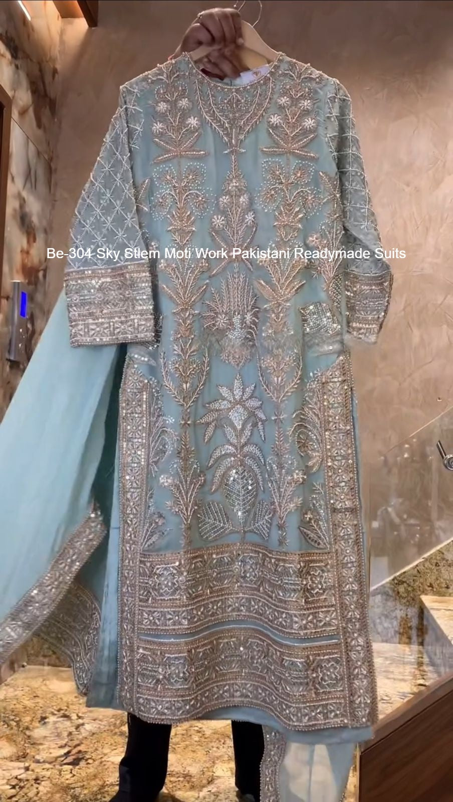 Be-304 Sky Stlem Moti Work Pakistani Readymade Suits