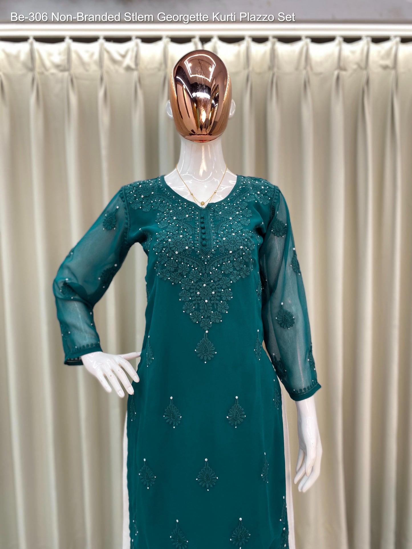 Be-306 Non-Branded Stlem Georgette Kurti Plazzo Set