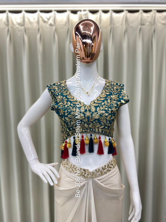 Be-308 Non-Branded Stlem Mono Silk Indowestern Pair