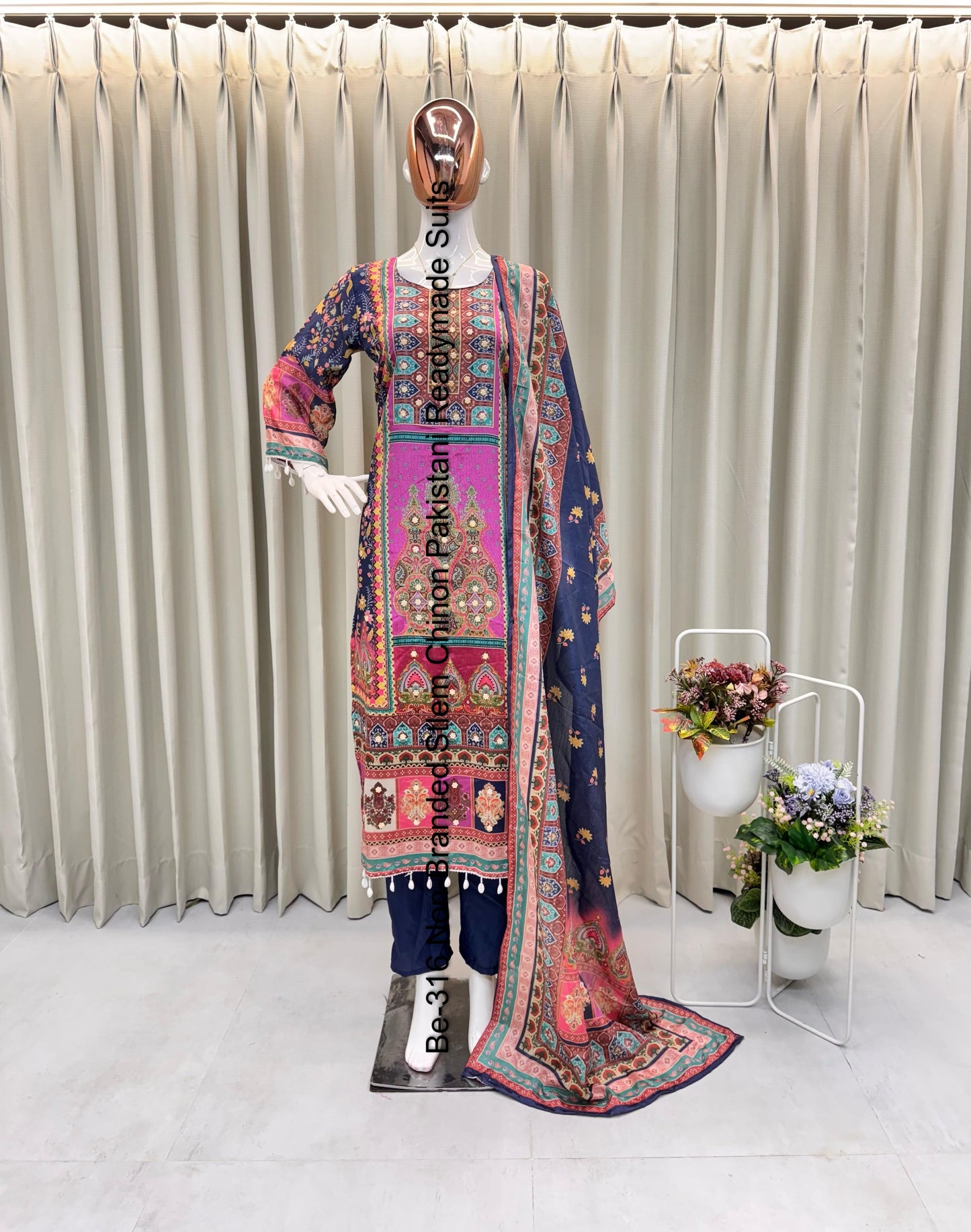 Be-316 Non-Branded Stlem Chinon Pakistani Readymade Suits
