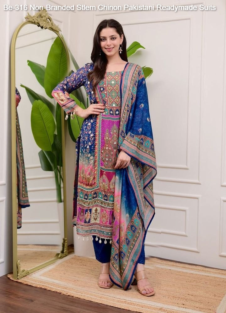 Be-316 Non-Branded Stlem Chinon Pakistani Readymade Suits
