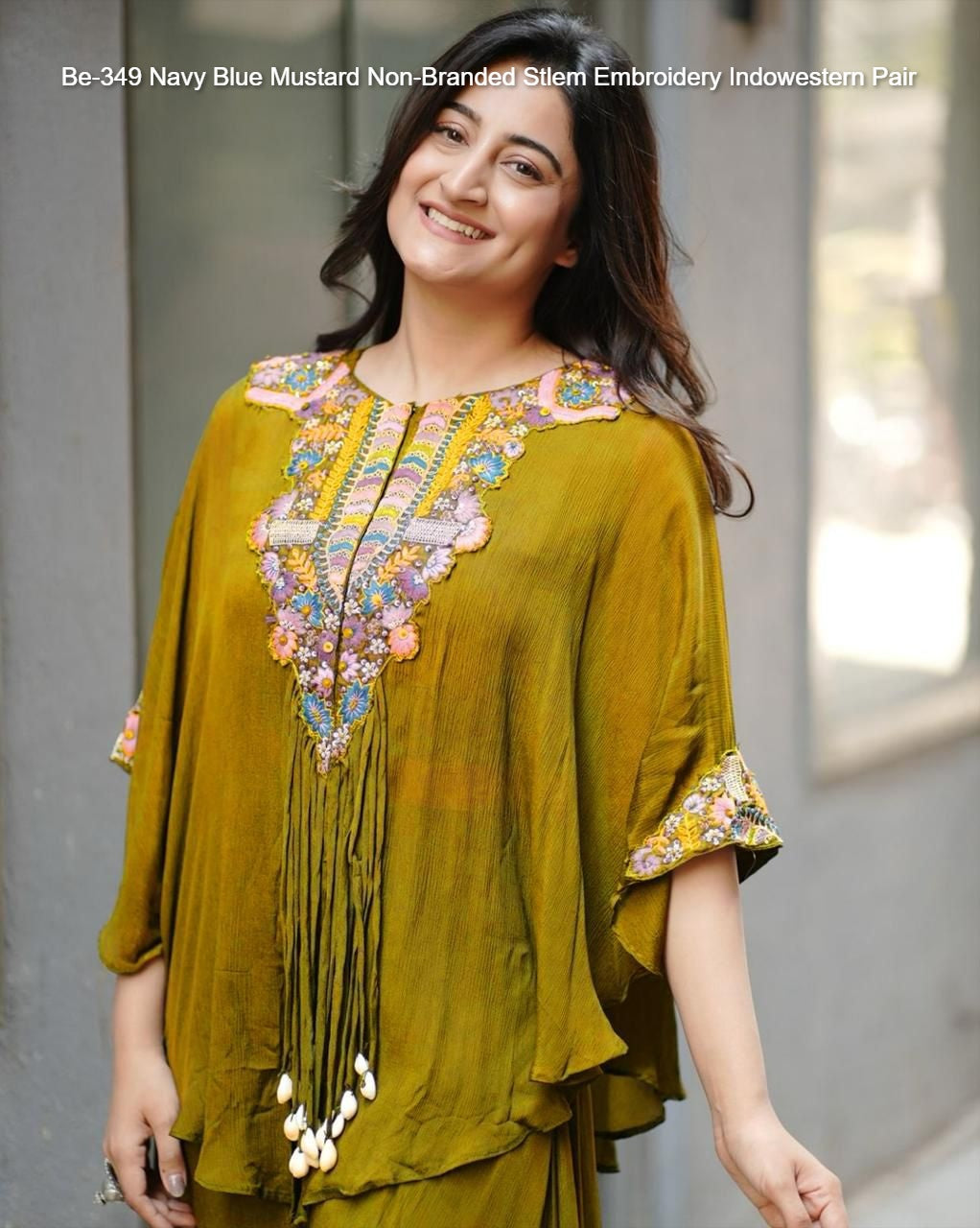 Be-349 Navy Blue Mustard Non-Branded Stlem Embroidery Indowestern Pair