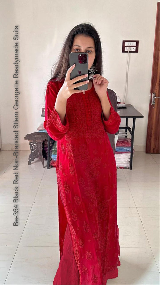 Be-354 Black Red Non-Branded Stlem Georgette Readymade Suits