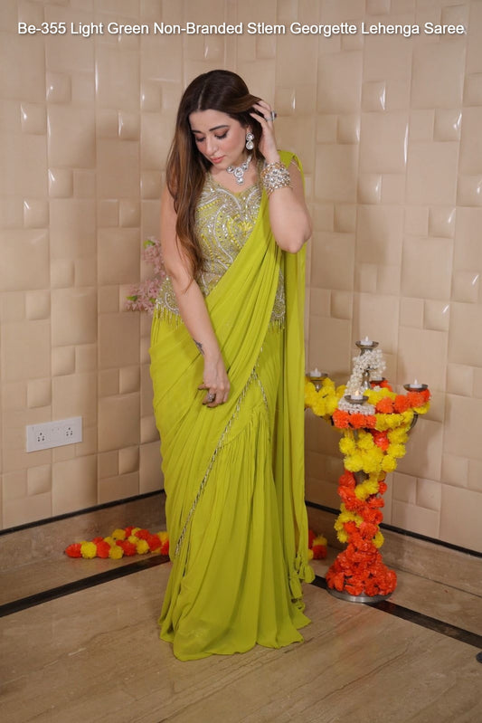 Be-355 Light Green Non-Branded Stlem Georgette Lehenga Saree