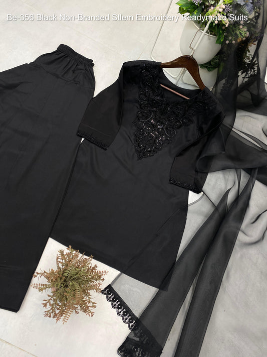 Be-356 Black Non-Branded Stlem Embroidery Readymade Suits