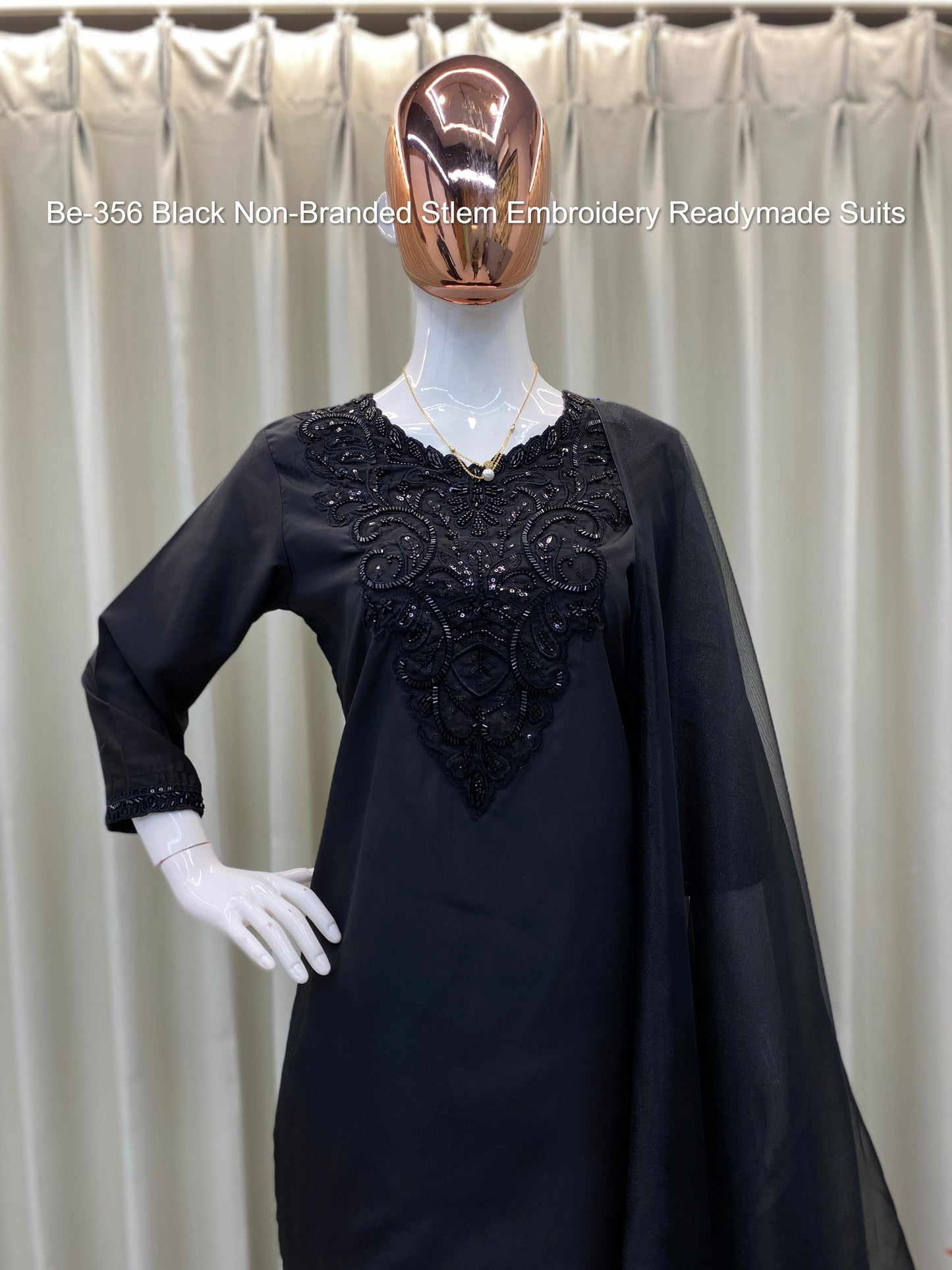 Be-356 Black Non-Branded Stlem Embroidery Readymade Suits
