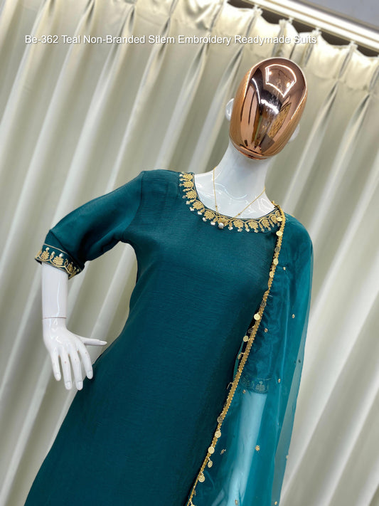 Be-362 Teal Non-Branded Stlem Embroidery Readymade Suits