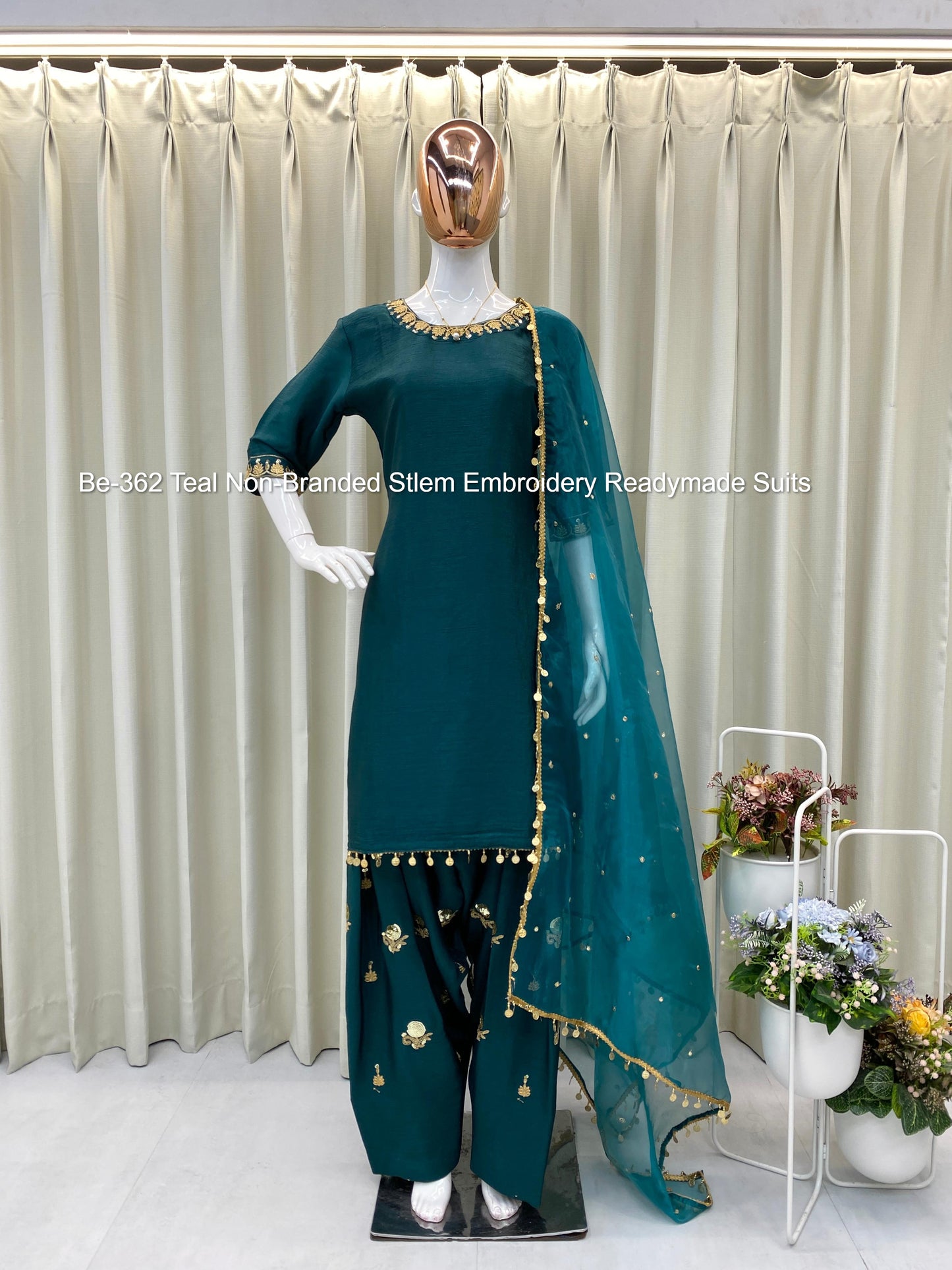 Be-362 Teal Non-Branded Stlem Embroidery Readymade Suits