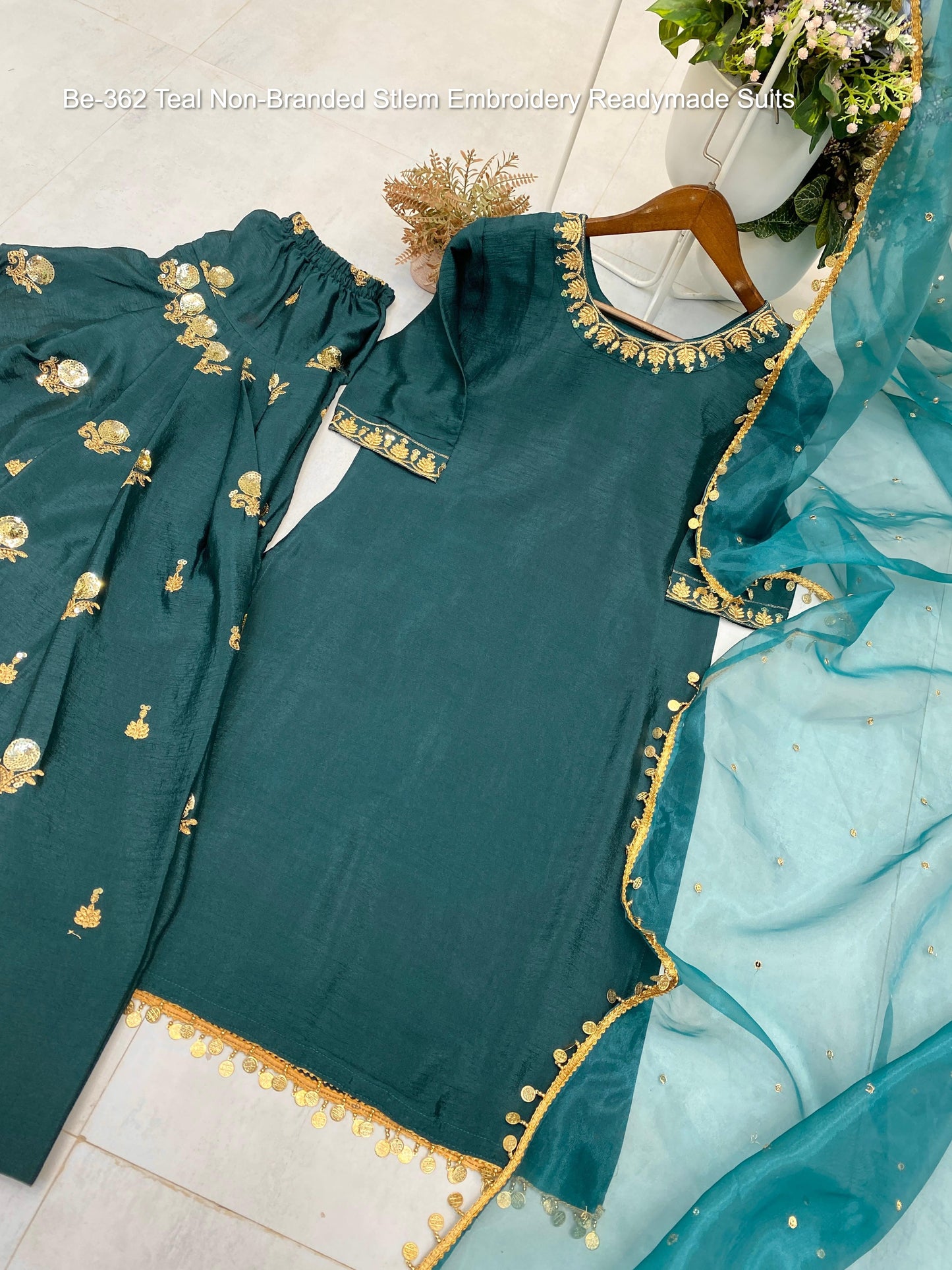 Be-362 Teal Non-Branded Stlem Embroidery Readymade Suits
