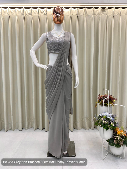 Be-363 Grey Non-Branded Stlem Koti Ready To Wear Saree