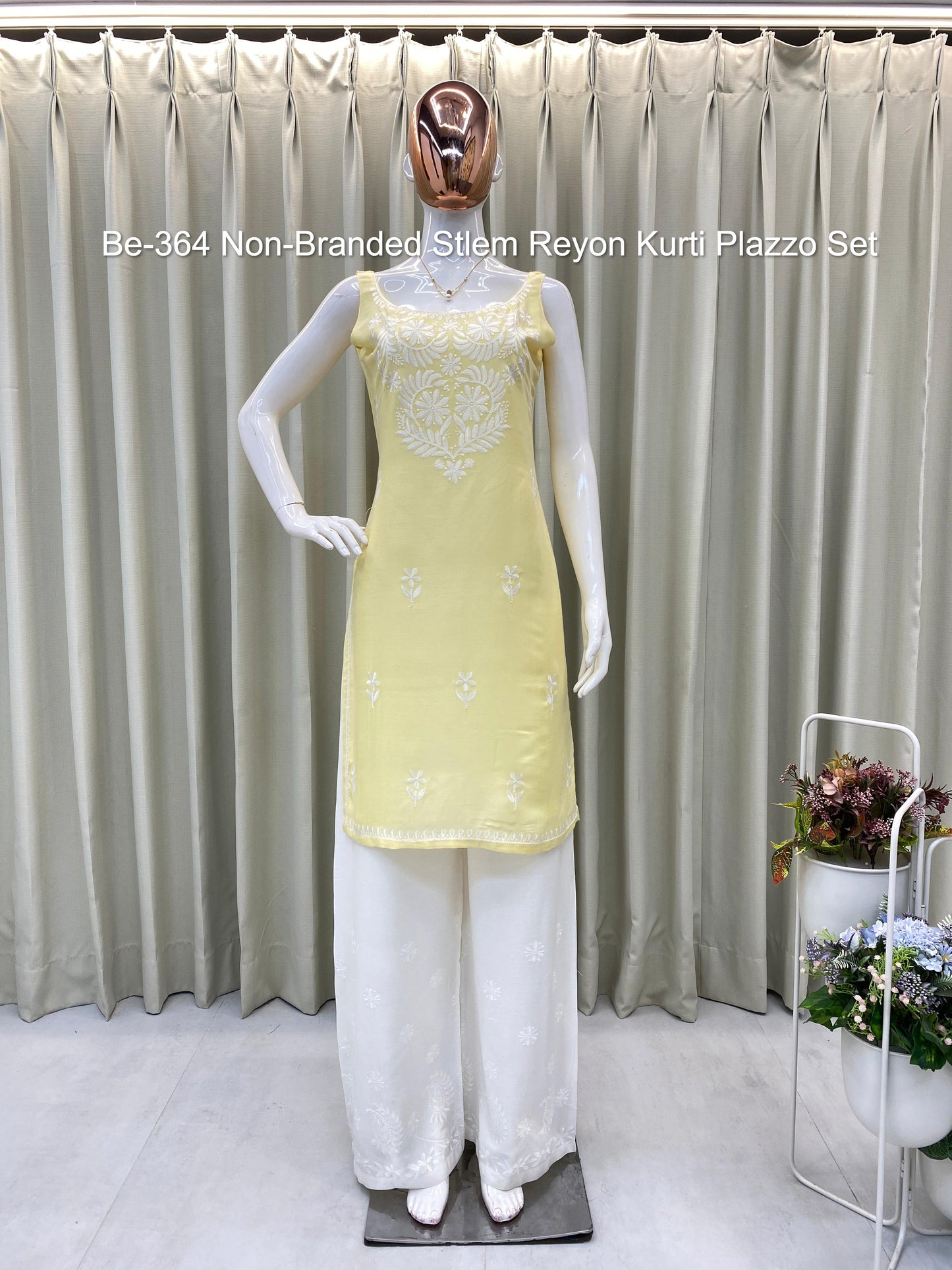 Be-364 Non-Branded Stlem Reyon Kurti Plazzo Set