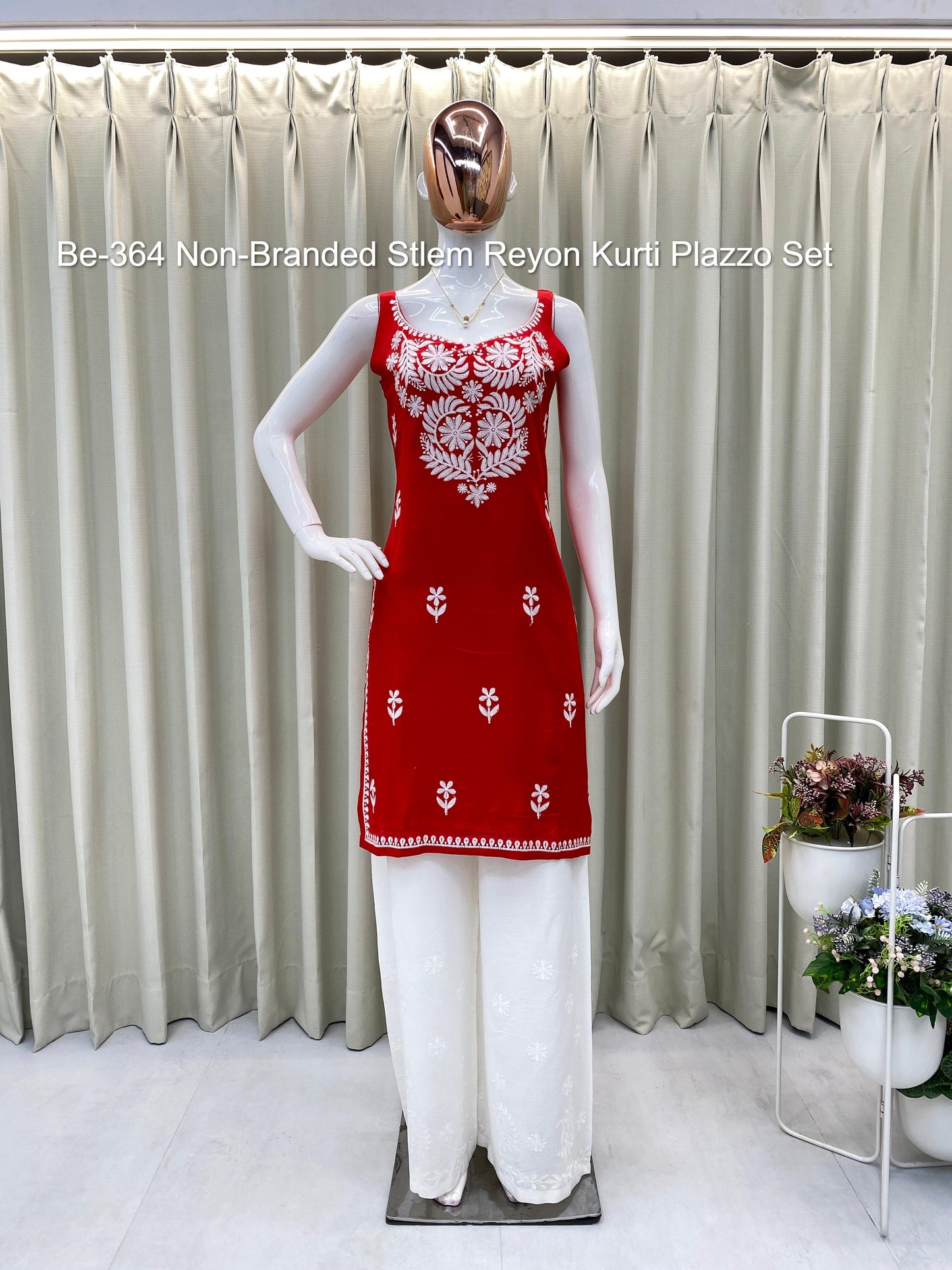 Be-364 Non-Branded Stlem Reyon Kurti Plazzo Set
