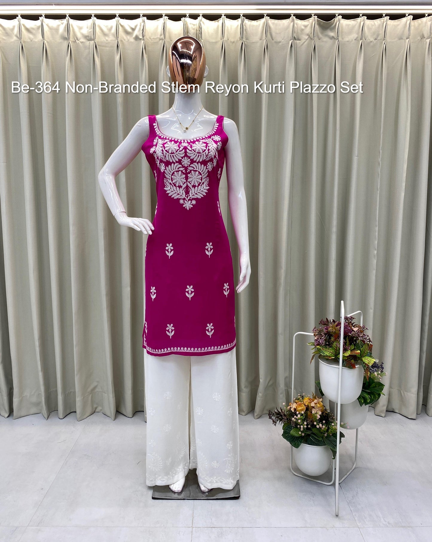 Be-364 Non-Branded Stlem Reyon Kurti Plazzo Set