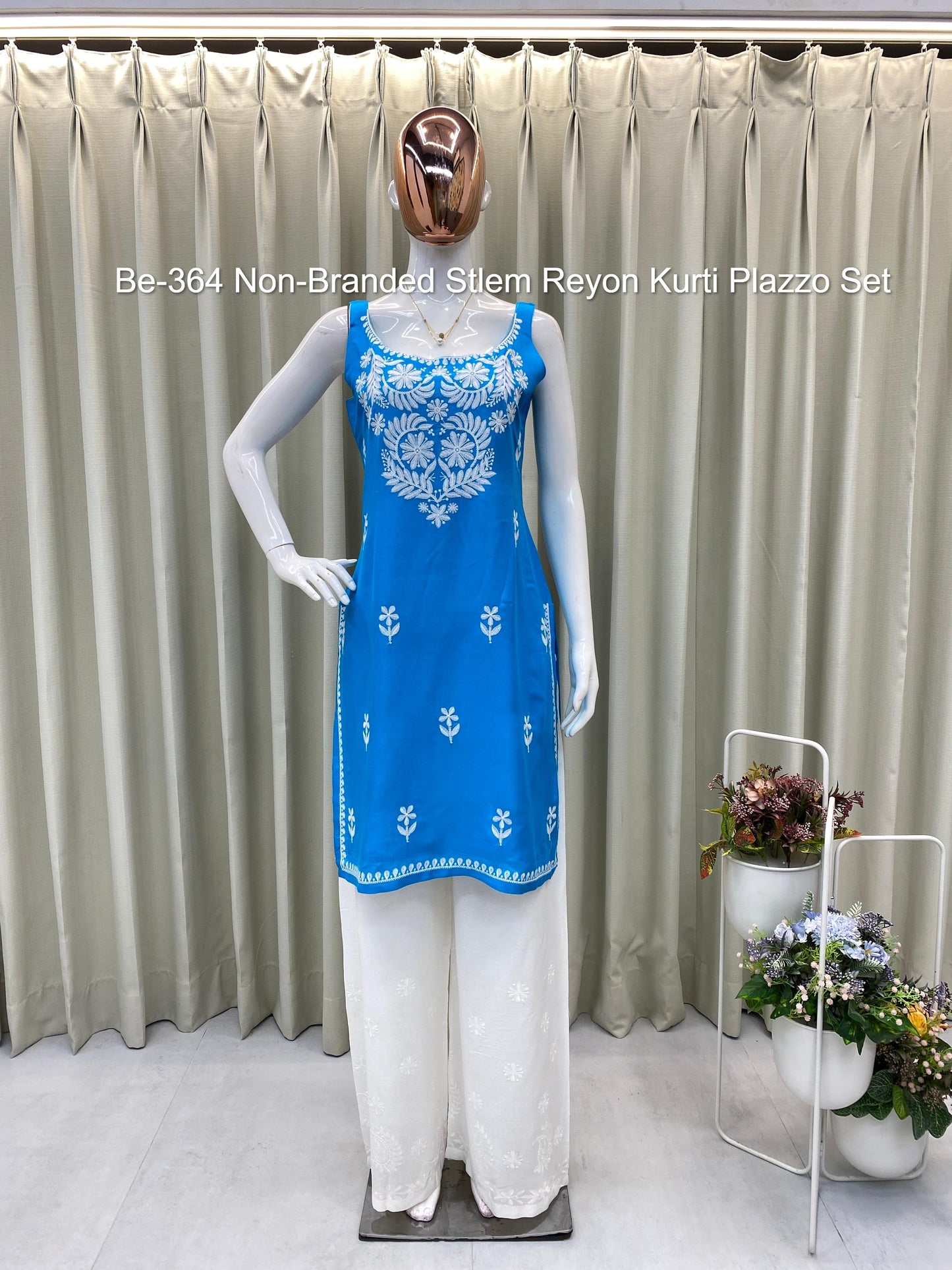 Be-364 Non-Branded Stlem Reyon Kurti Plazzo Set