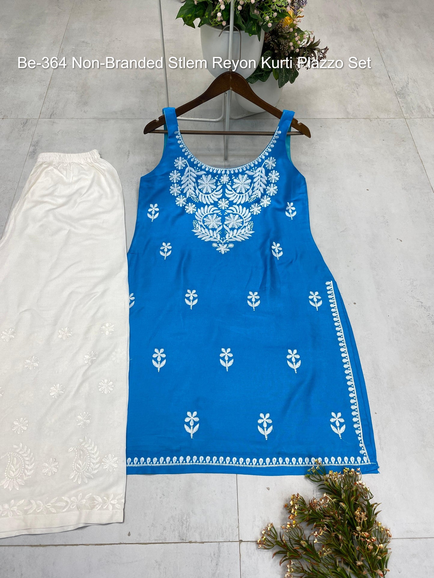 Be-364 Non-Branded Stlem Reyon Kurti Plazzo Set