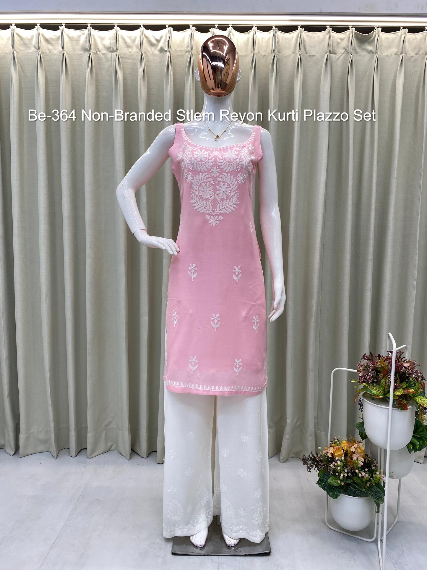 Be-364 Non-Branded Stlem Reyon Kurti Plazzo Set