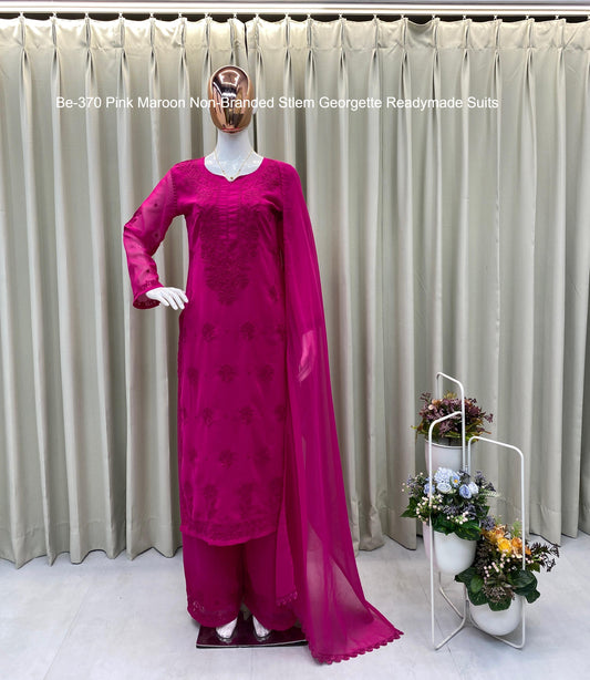 Be-370 Pink Maroon Non-Branded Stlem Georgette Readymade Suits