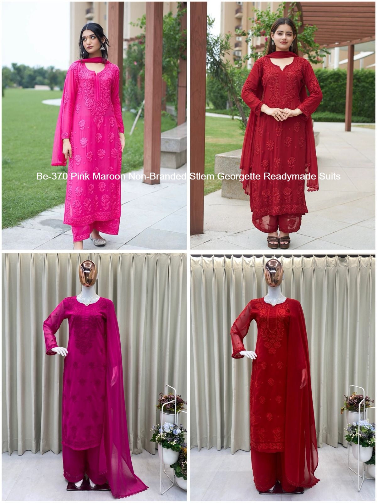 Be-370 Pink Maroon Non-Branded Stlem Georgette Readymade Suits