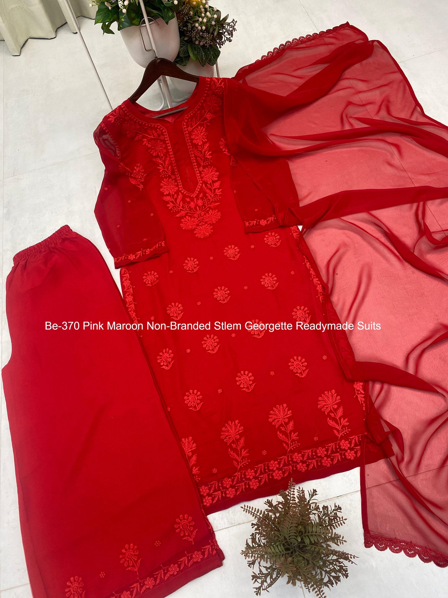 Be-370 Pink Maroon Non-Branded Stlem Georgette Readymade Suits