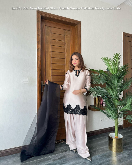 Be-371 Pink Non-Branded Stlem French Creape Pakistani Readymade Suits