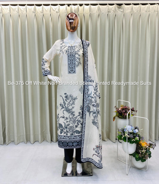 Be-375 Off White Non-Branded Stlem Printed Readymade Suits